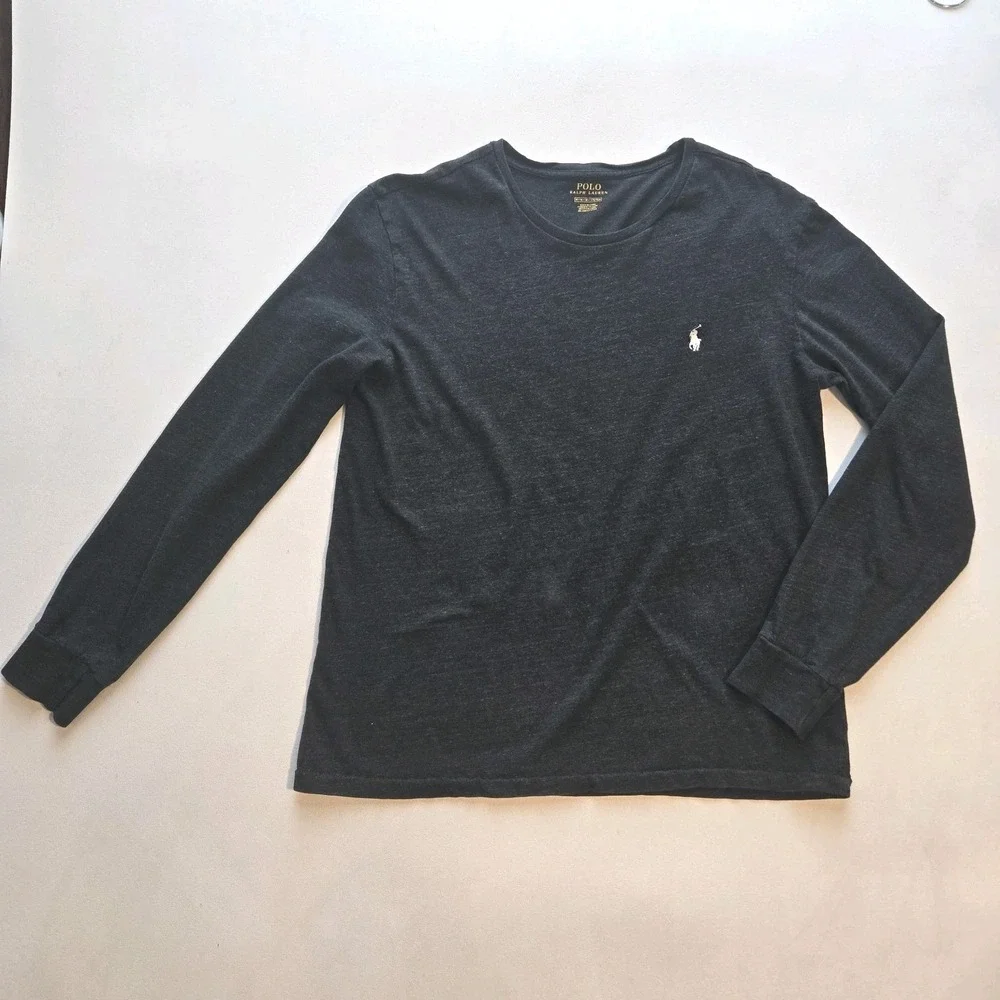Polo Ralph Lauren Long Sleeve T Shirt Mens Medium Pony Dark Grey Cotton Crewneck